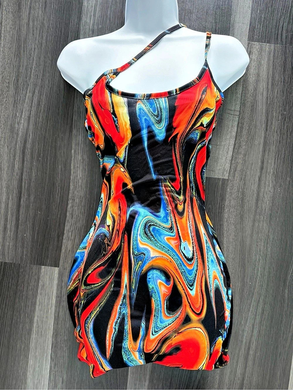 Abstract Mini Dress in Black & Red Like New